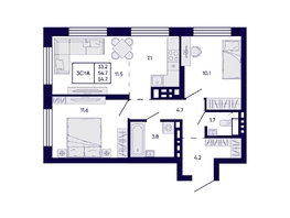 Продается 3-комнатная квартира ЖК Цитатум, 54.7  м&sup2;, 10000000 рублей