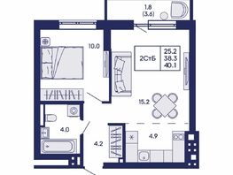 Продается 2-комнатная квартира ЖК Горизонт, дом 2, 40.1  м&sup2;, 7350000 рублей