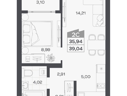 Продается 2-комнатная квартира ЖК Квартал 54, дом 1, 35.94  м&sup2;, 7294000 рублей