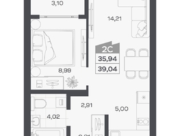 Продается 2-комнатная квартира ЖК Квартал 54, дом 1, 35.94  м&sup2;, 7384000 рублей