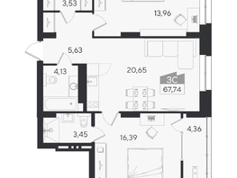 Продается 3-комнатная квартира ЖК Ясный берег, дом 10, бс 6-7, 72.1  м&sup2;, 12159000 рублей