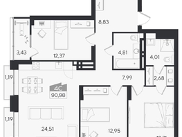 Продается 4-комнатная квартира ЖК Ясный берег, дом 10, бс 6-7, 96.79  м&sup2;, 16643000 рублей