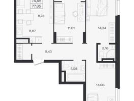 Продается 4-комнатная квартира ЖК Ясный берег, дом 19, бс 2-5, 77.85  м&sup2;, 13687000 рублей