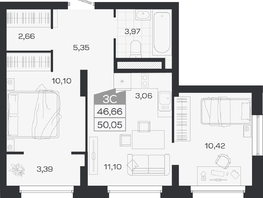 Продается 3-комнатная квартира ЖК Ясный берег, дом 19, бс 2-5, 50.05  м&sup2;, 10147000 рублей
