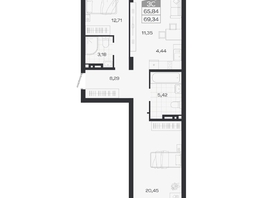 Продается 3-комнатная квартира ЖК Ясный берег, дом 19, бс 2-5, 69.34  м&sup2;, 12070000 рублей
