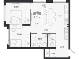 Продается 3-комнатная квартира ЖК Ясный берег, дом 33, 64.4  м&sup2;, 8959000 рублей
