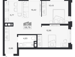 Продается 3-комнатная квартира ЖК Ясный берег, дом 20, 59.16  м&sup2;, 9740000 рублей