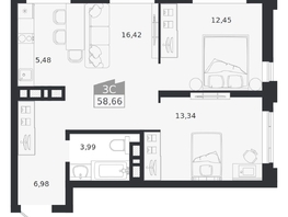 Продается 3-комнатная квартира ЖК Ясный берег, дом 20, 58.66  м&sup2;, 10790000 рублей