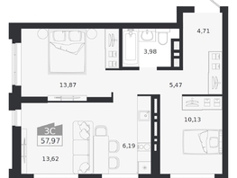 Продается 3-комнатная квартира ЖК Ясный берег, дом 20, 57.97  м&sup2;, 10756000 рублей