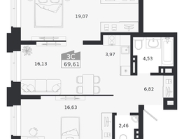 Продается 3-комнатная квартира ЖК Ясный берег, дом 20, 69.61  м&sup2;, 10475000 рублей