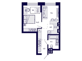 Продается 1-комнатная квартира ЖК Грибоедовский сад, 39.9  м&sup2;, 6900000 рублей