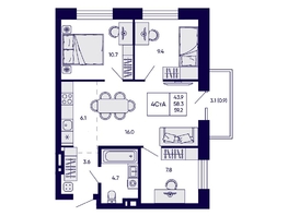 Продается 4-комнатная квартира ЖК Грибоедовский сад, 59.2  м&sup2;, 10000000 рублей