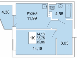 1-комнатная квартира, 40.95 м², 11/25 этаж