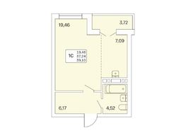 Студия, 39.1 м², 6-8/25 этаж