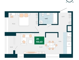 Продается 2-комнатная квартира Akadem Klubb, дом 2, 55.4 м², 5150000 рублей