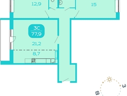 Продается 3-комнатная квартира АКВАМАРИН, дом 1/2, 78.3 м², 5230000 рублей