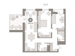 Продается 2-комнатная квартира ЖК Авиатор, дом 2, 105.11  м², 14290000 рублей