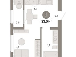 Продается 1-комнатная квартира ЖК Пшеница, дом 3, 32.98  м², 5350000 рублей