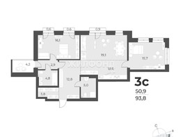 Продается 3-комнатная квартира ЖК Новелла, 93.8  м², 17400000 рублей