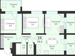 Продается 3-комнатная квартира ЖК Свои люди, 60.6  м², 5900000 рублей