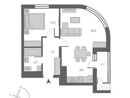 Продается 2-комнатная квартира ЖК Беринг, дом 2, 54.25  м², 10600000 рублей