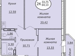 Продается 2-комнатная квартира ЖК Пролетарский, 64.13  м², 7310820 рублей
