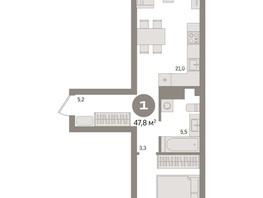 Продается 1-комнатная квартира ЖК Авиатор, дом 2, 47.78  м², 7990000 рублей