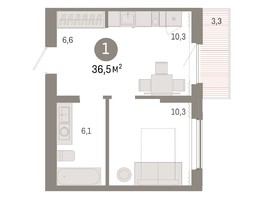 Продается 1-комнатная квартира ЖК Пшеница, дом 3, 36.49  м², 5520000 рублей
