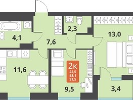 Продается 2-комнатная квартира ЖК Тайгинский парк, дом 3, 48.1  м², 6430000 рублей