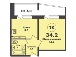 Продается 1-комнатная квартира ЖК АТОМ, 34.2  м², 3840000 рублей