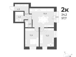 Продается 2-комнатная квартира ЖК Новелла, 57.8  м², 9800000 рублей