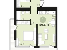Продается 1-комнатная квартира ЖК Авиатор, дом 1-2, 59.55  м², 9800000 рублей