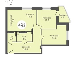 Продается 3-комнатная квартира ЖК На Петухова, дом 1, 72.3  м², 6902000 рублей