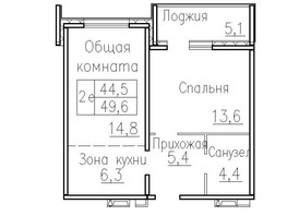 Продается 2-комнатная квартира ЖК Фламинго, дом 20, 49.6  м², 4900000 рублей