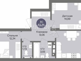 Продается 3-комнатная квартира ЖК Квартал на Российской, 62.36  м², 10250000 рублей