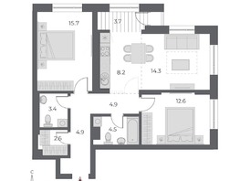 Продается 3-комнатная квартира ЖК ОСКАР, дом 1, 74.6  м², 14750000 рублей