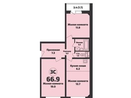 Продается 3-комнатная квартира ЖК Приозерный, дом 712 серия Life, 66.9  м², 7140000 рублей