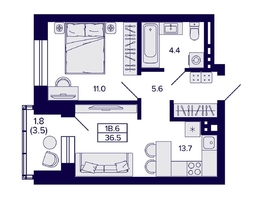 Продается 1-комнатная квартира ЖК Сподвижники, 36.5  м², 5250000 рублей