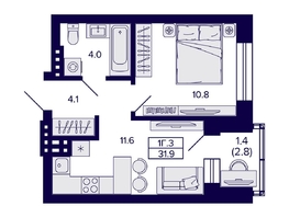 Продается 1-комнатная квартира ЖК Сподвижники, 31.9  м², 4250000 рублей