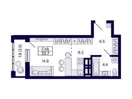 Продается Студия ЖК Grando (Грандо), 33.7  м², 7100000 рублей