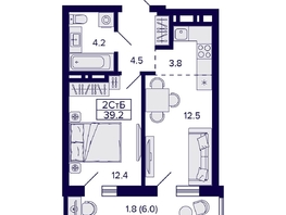 Продается 2-комнатная квартира ЖК Grando (Грандо), 39.2  м², 8050000 рублей