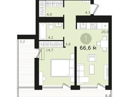 Продается 1-комнатная квартира ЖК Авиатор, дом 1-2, 66.63  м², 10300000 рублей