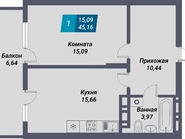 Продается 1-комнатная квартира ЖК Менделеев, 45.16  м², 7677200 рублей