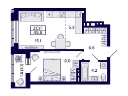 Продается 2-комнатная квартира ЖК Grando (Грандо), 45.6  м², 8650000 рублей