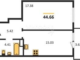 Продается 1-комнатная квартира ЖК Расцветай на Зорге, дом 2, 44.66  м², 4350000 рублей