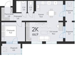 Продается 2-комнатная квартира ЖК Свои люди, 60.9  м², 5750000 рублей