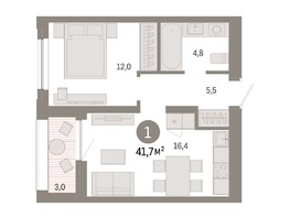 Продается 1-комнатная квартира ЖК Европейский берег, дом 44, 41.7  м², 7060000 рублей
