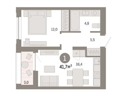 Продается 1-комнатная квартира ЖК Европейский берег, дом 44, 41.7  м², 7320000 рублей