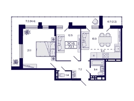 Продается 3-комнатная квартира ЖК Gorizont (Горизонт), 73.1  м², 9100000 рублей