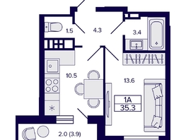 Продается 1-комнатная квартира ЖК Gorizont (Горизонт), 35.3  м², 5300000 рублей